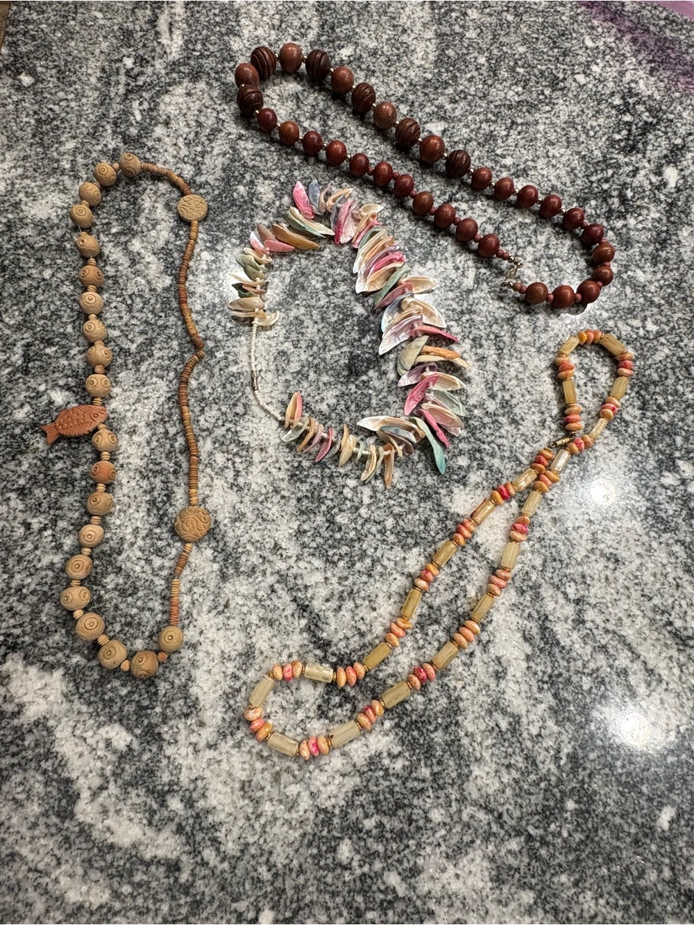 Multicolor Shell Chip & Brown Wooden Bead Necklace Set - Women Jewelry